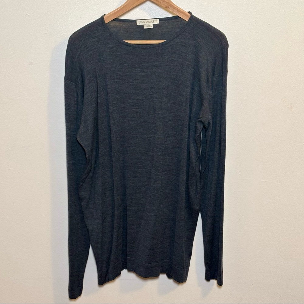 John Smedley Gray Grey Thin 100% Wool Men’s Long Sleeve Sweater - Size XL